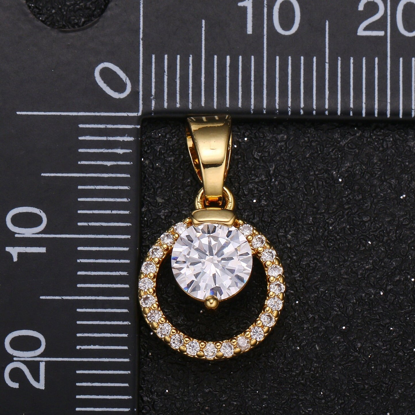 Gold Wreath CZ Round Charm Micro Pave Charm, Cubic Solitaire Jewelry Pendant Luxury Charm for Jewelry Supply -424