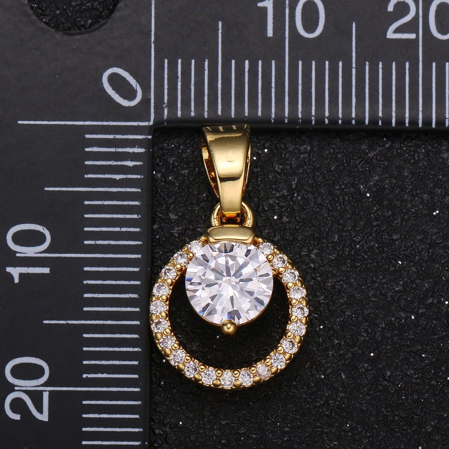 Gold Wreath CZ Round Charm Micro Pave Charm, Cubic Solitaire Jewelry Pendant Luxury Charm for Jewelry Supply -424