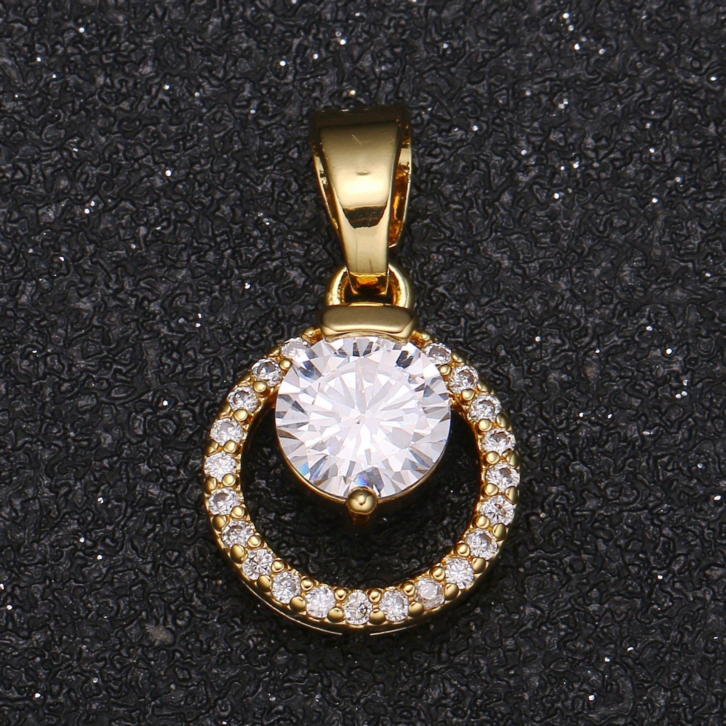 Gold Wreath CZ Round Charm Micro Pave Charm, Cubic Solitaire Jewelry Pendant Luxury Charm for Jewelry Supply -424