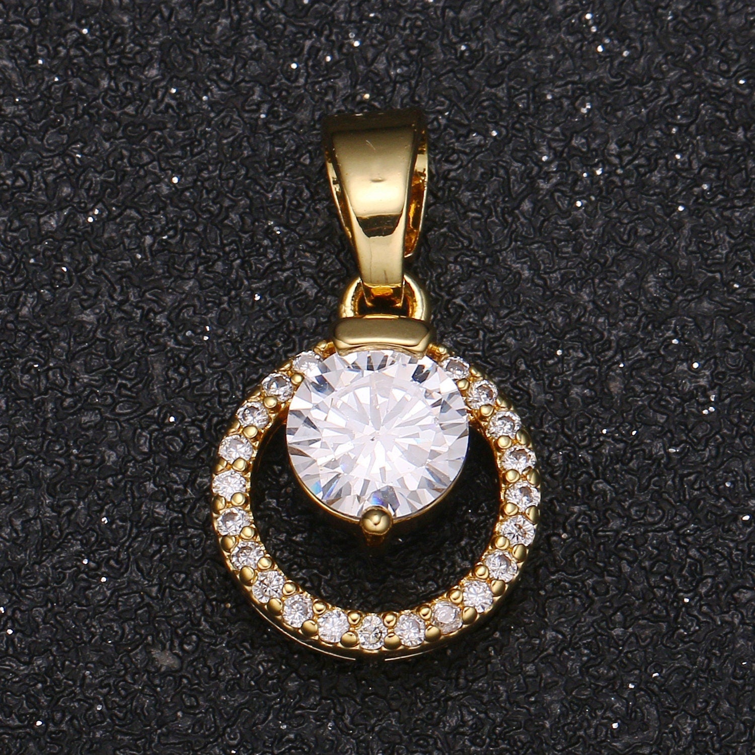 Gold Wreath CZ Round Charm Micro Pave Charm, Cubic Solitaire Jewelry Pendant Luxury Charm for Jewelry Supply -424