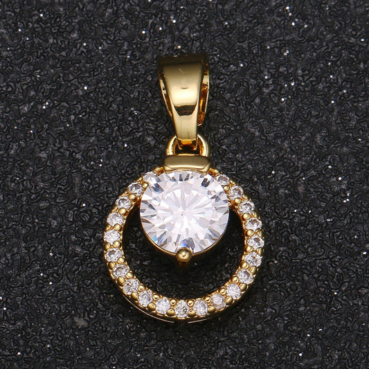 Gold Wreath CZ Round Charm Micro Pave Charm, Cubic Solitaire Jewelry Pendant Luxury Charm for Jewelry Supply -424