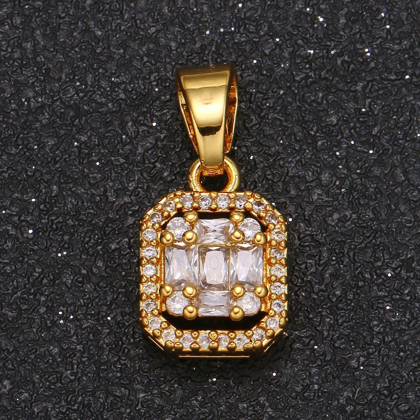 Gold Baguette CZ Geometric Charm Micro Pave Charm, Cubic Zirconia Cluster Jewelry Pendant Luxury Charm for Jewelry Supply -423