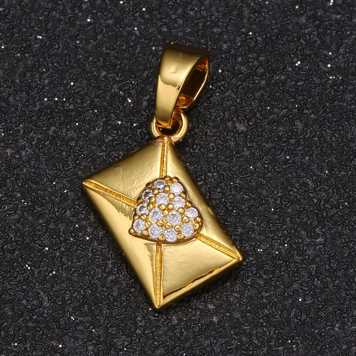 1pcSmall Purse Charm, Love Seal Envelope Cubic Pendant, Gold CZ Wallet Pendant for Necklace Bracelet Supply, -416
