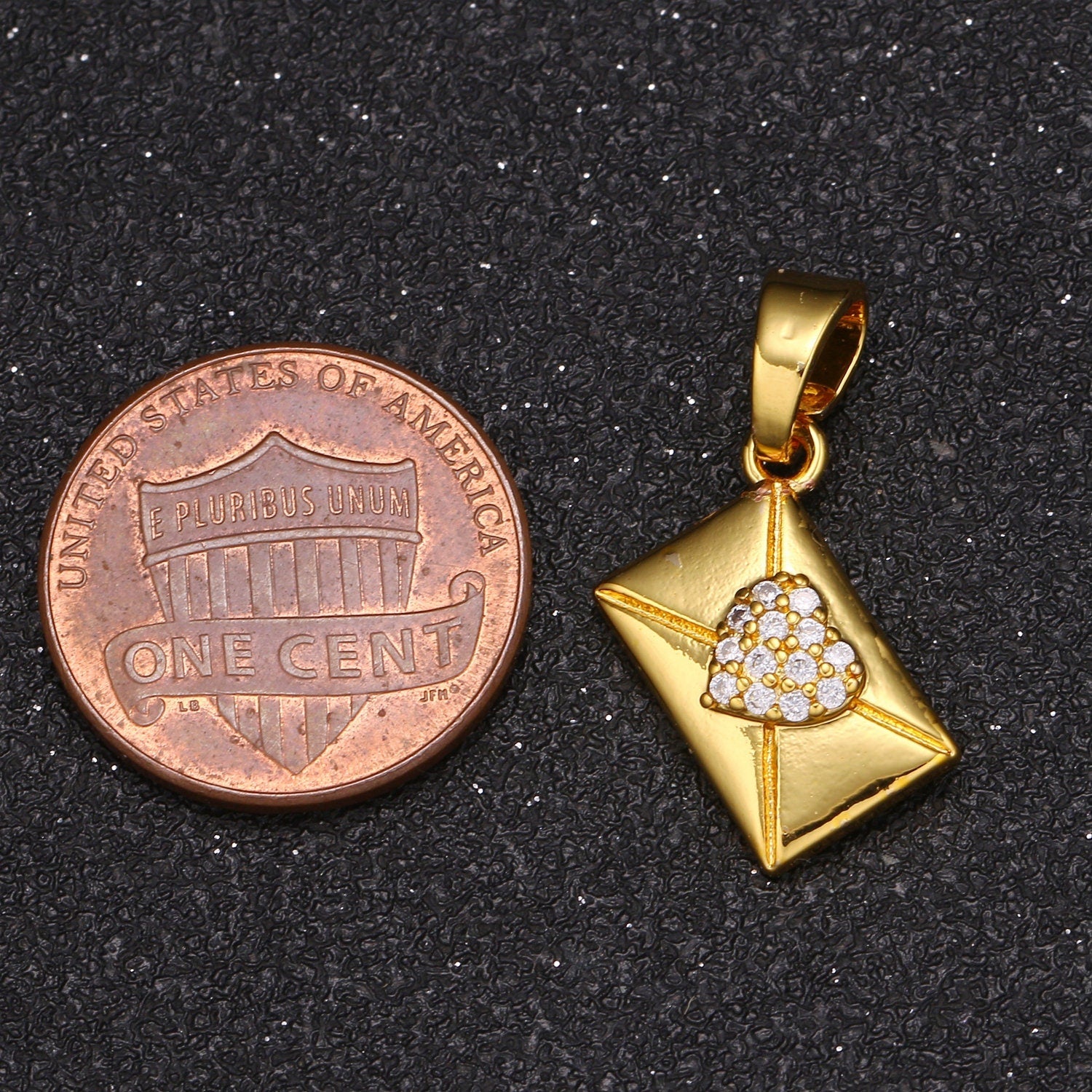 1pcSmall Purse Charm, Love Seal Envelope Cubic Pendant, Gold CZ Wallet Pendant for Necklace Bracelet Supply, -416