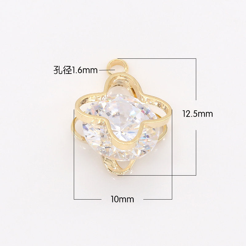 Tiny Clover Charms Cubic Zirconia Hollow Dainty Lucky Pendant Wholesale BULK DIY Jewelry Findings -171