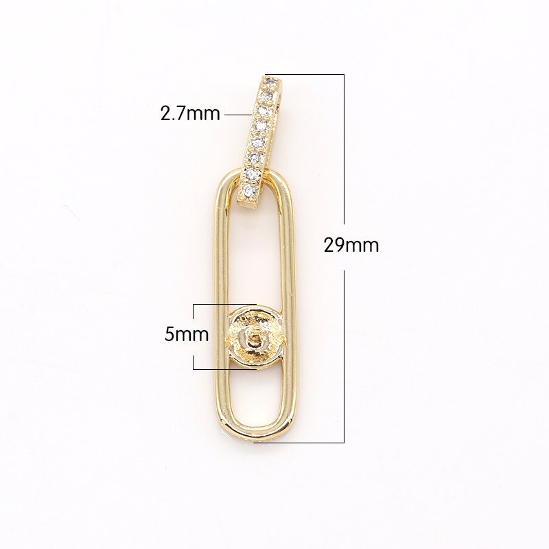 Paperclip CZ Charm in Gold Overlay for Bracelet Earring Necklace Charm -616