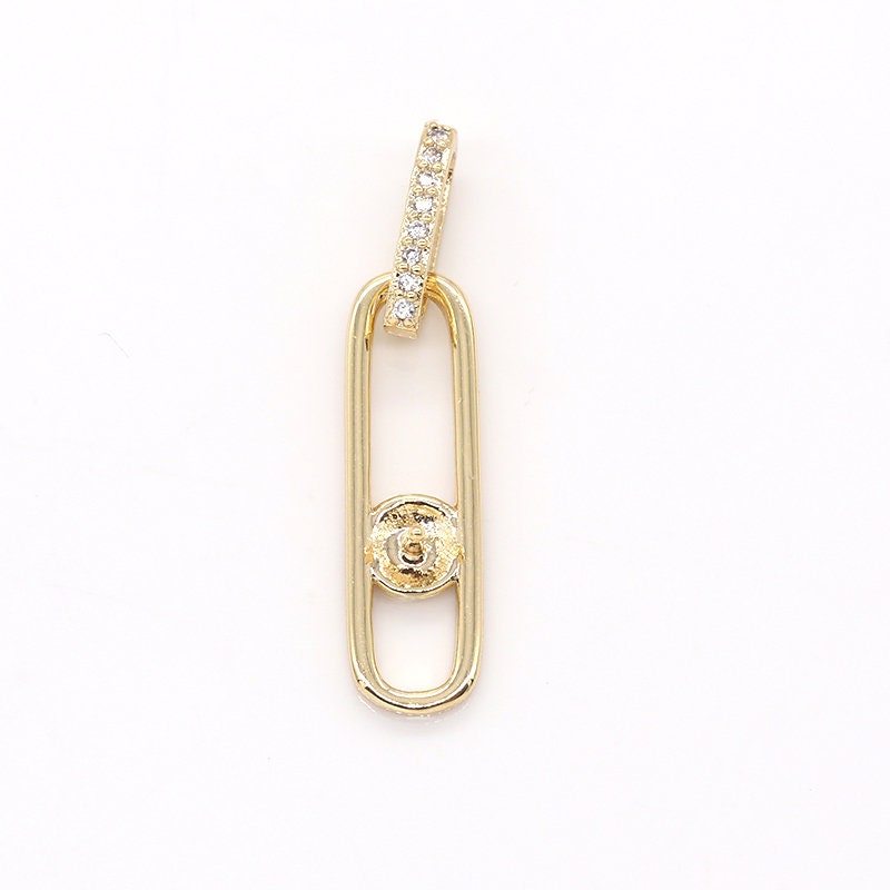 Paperclip CZ Charm in Gold Overlay for Bracelet Earring Necklace Charm -616