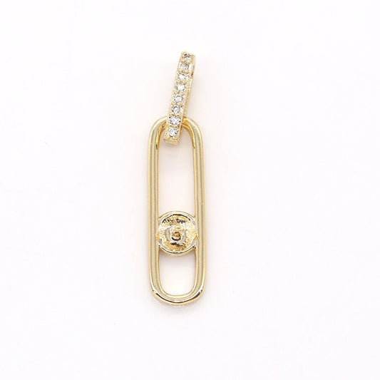 Paperclip CZ Charm in Gold Overlay for Bracelet Earring Necklace Charm -616