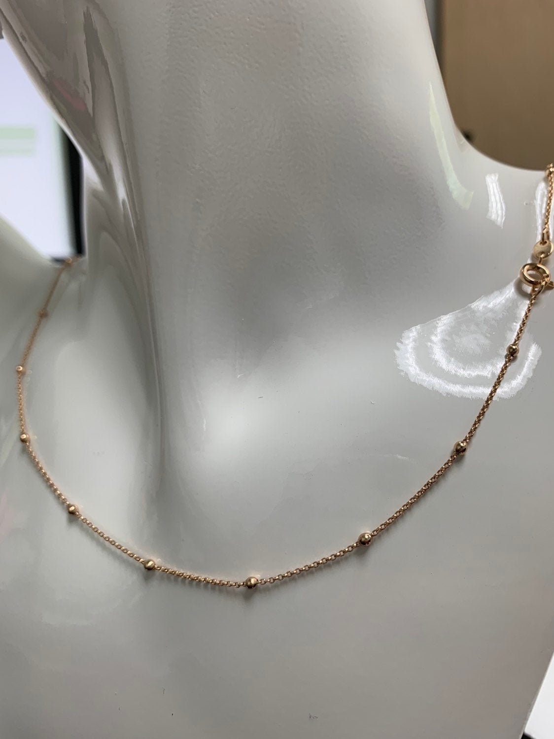 1pc 19.5'' 18K Ready to Use Gold Bead Necklace Chain, Layering Beaded Chain Dainty Necklace, Perfect for Pendant Charm Necklace, 333