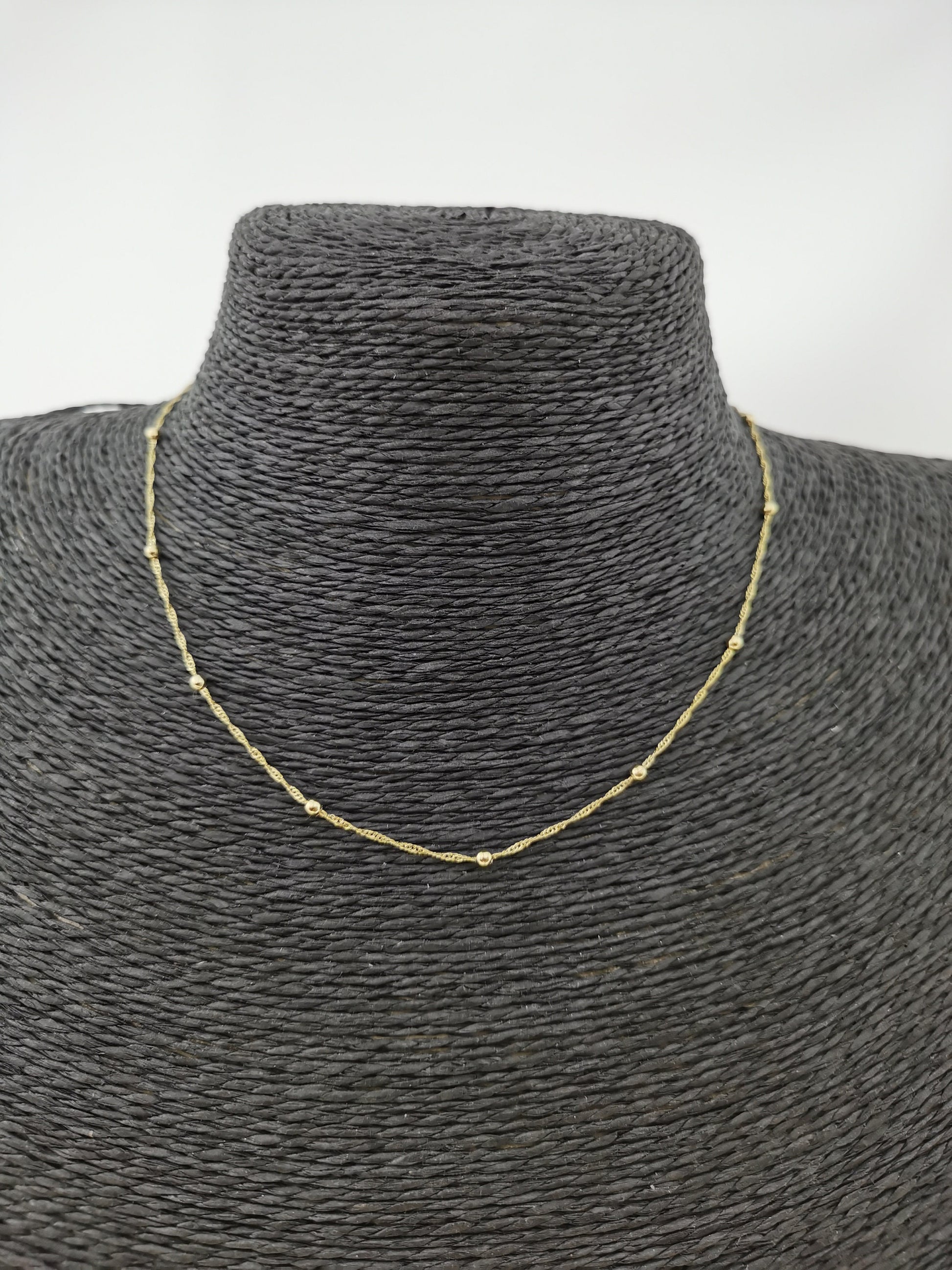 15'' Ready to Use Singapore Gold Thin Rolo Necklace Chain, Layering Ball Box Chain Dainty Necklace, For Pendant Charm Necklace, 359