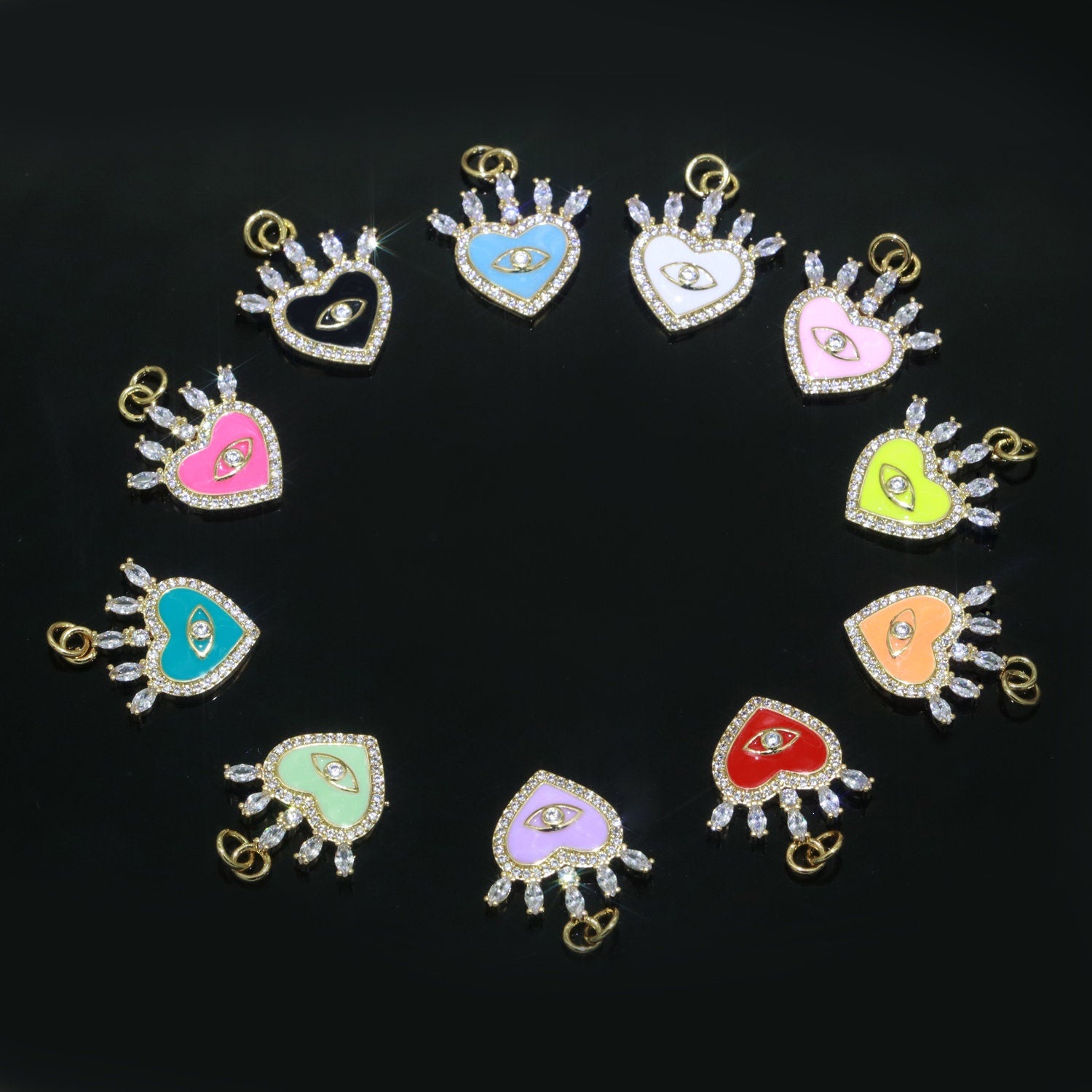 Enamel Evil Eye Charm Dainty Micro Pave Cz Eye Pendant for Necklace Bracelet Earring Supply Component Black,Blue,Pink,Green,Yellow,White
