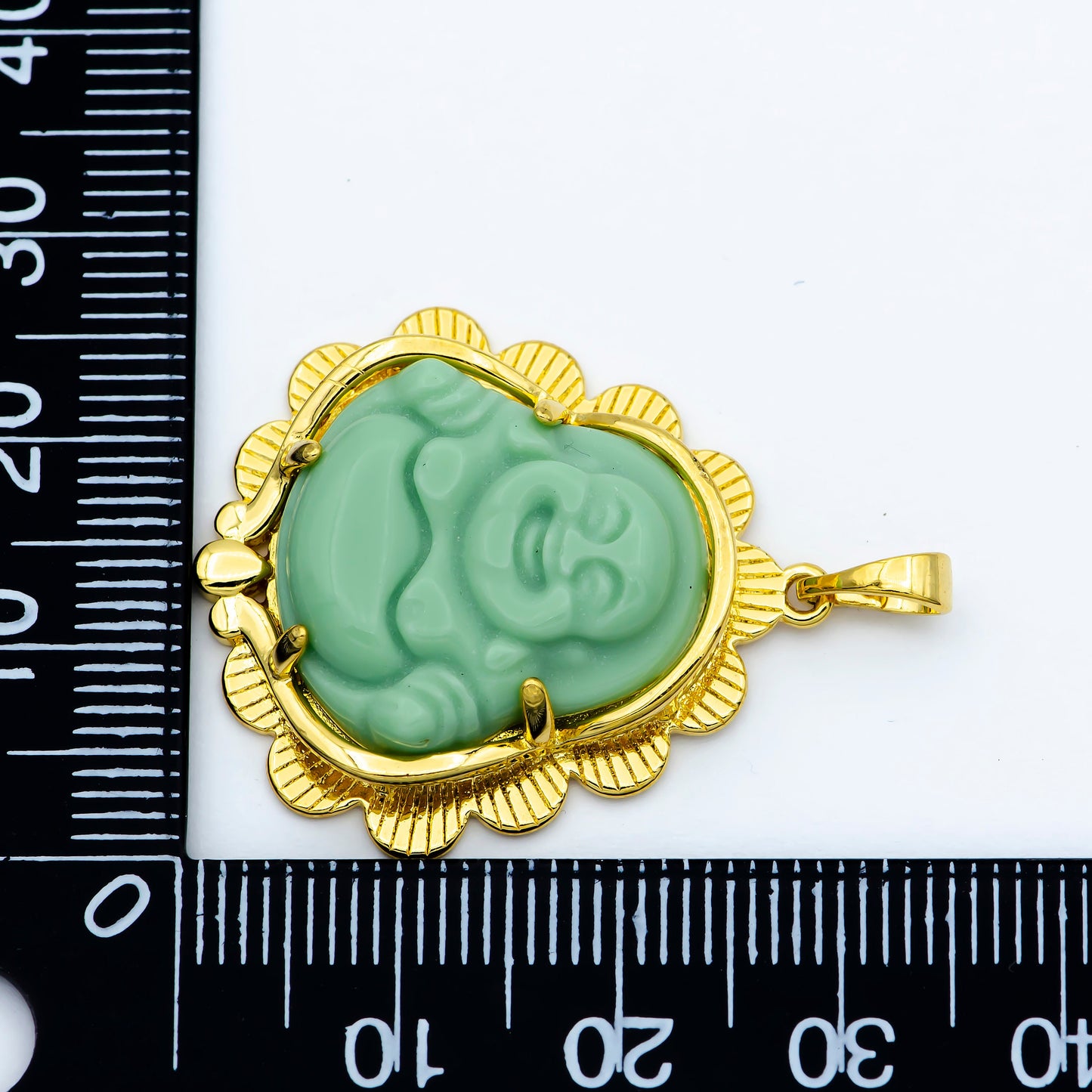Light Green Buddha Pendant 24K Gold Filled Green Jade Buddha Pendant Laughing Buddha Charm Unisex Necklace for Religious Jewelry Supply