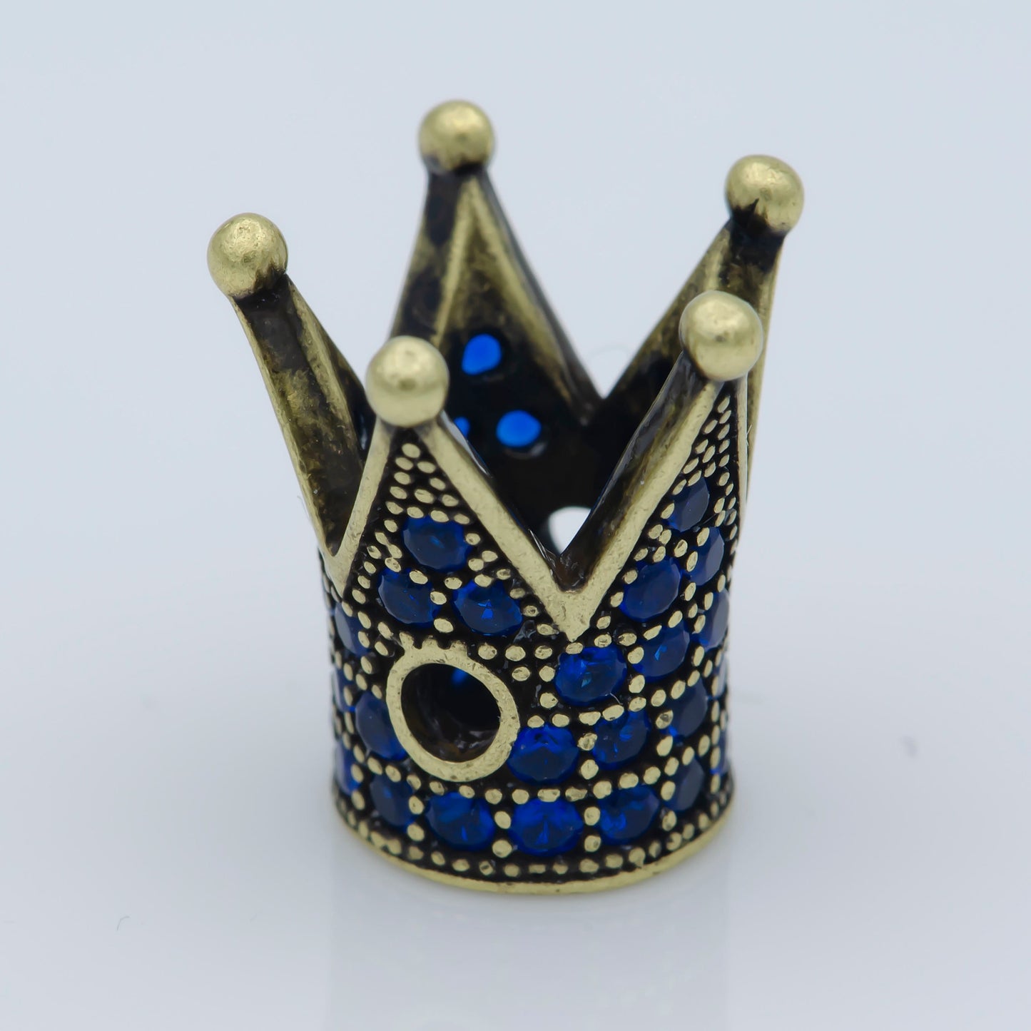 Dainty Blue Crown Beads Spacer Antique Gold, Silver Micro Pave Royal King Crown Beads, Cubic Zirconia Spacer Bracelet Component