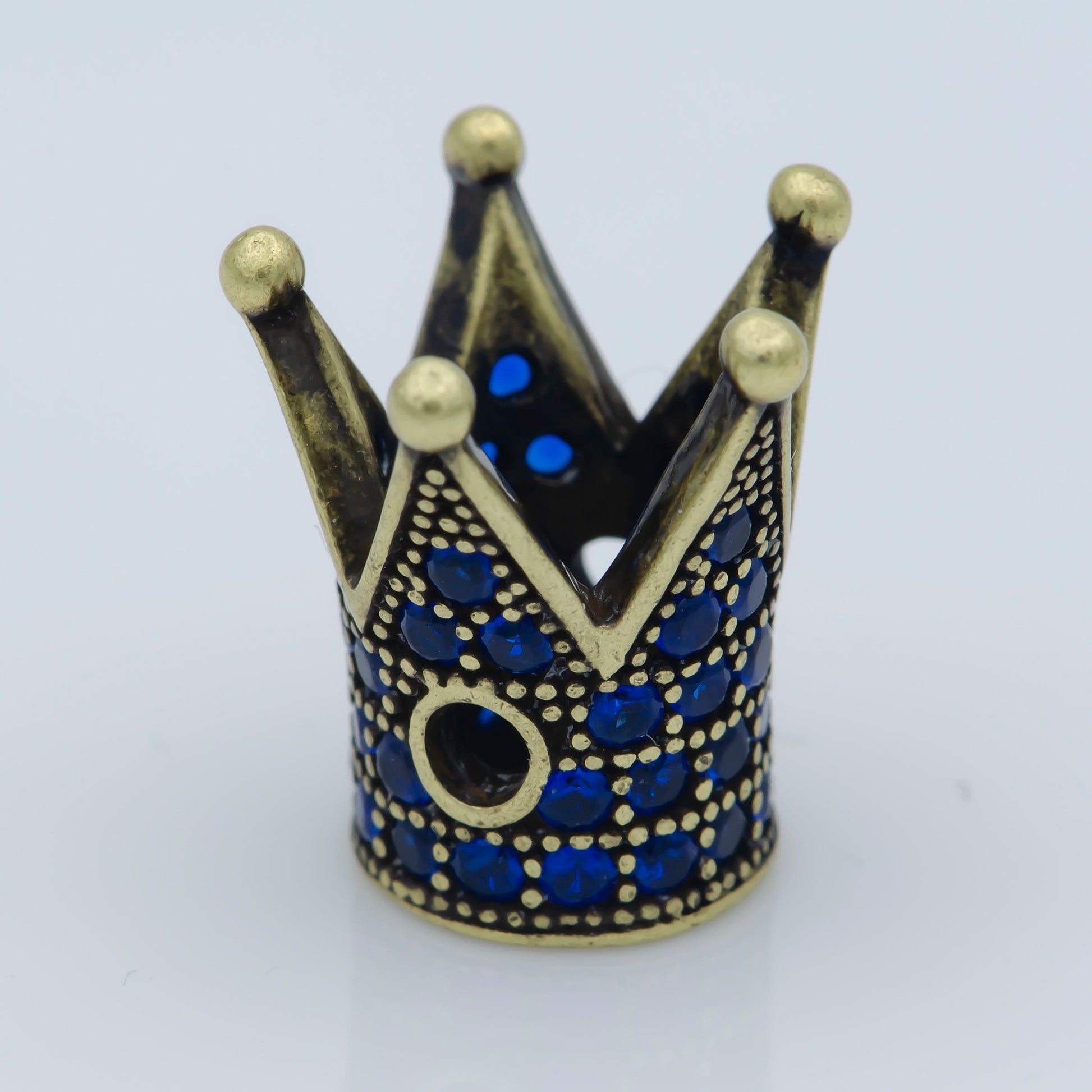 Dainty Blue Crown Beads Spacer Antique Gold, Silver Micro Pave Royal King Crown Beads, Cubic Zirconia Spacer Bracelet Component