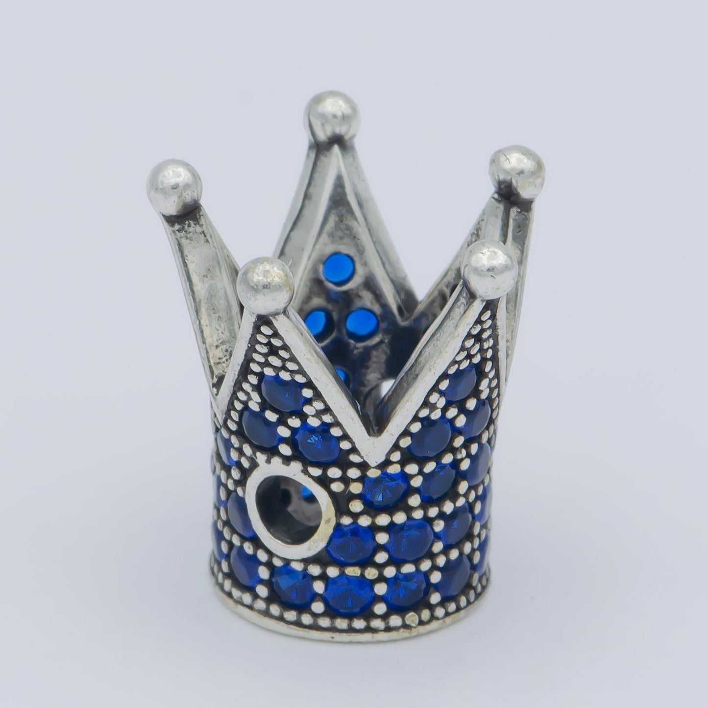 Dainty Blue Crown Beads Spacer Antique Gold, Silver Micro Pave Royal King Crown Beads, Cubic Zirconia Spacer Bracelet Component