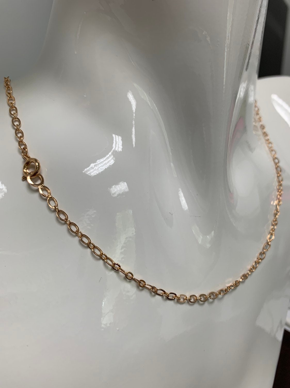 17.5'' Ready to Wear Pink Gold Thin Oval Rolo Necklace Chain, Layering Fancy Chain Dainty Necklace, For Pendant Charm Necklace Making,367