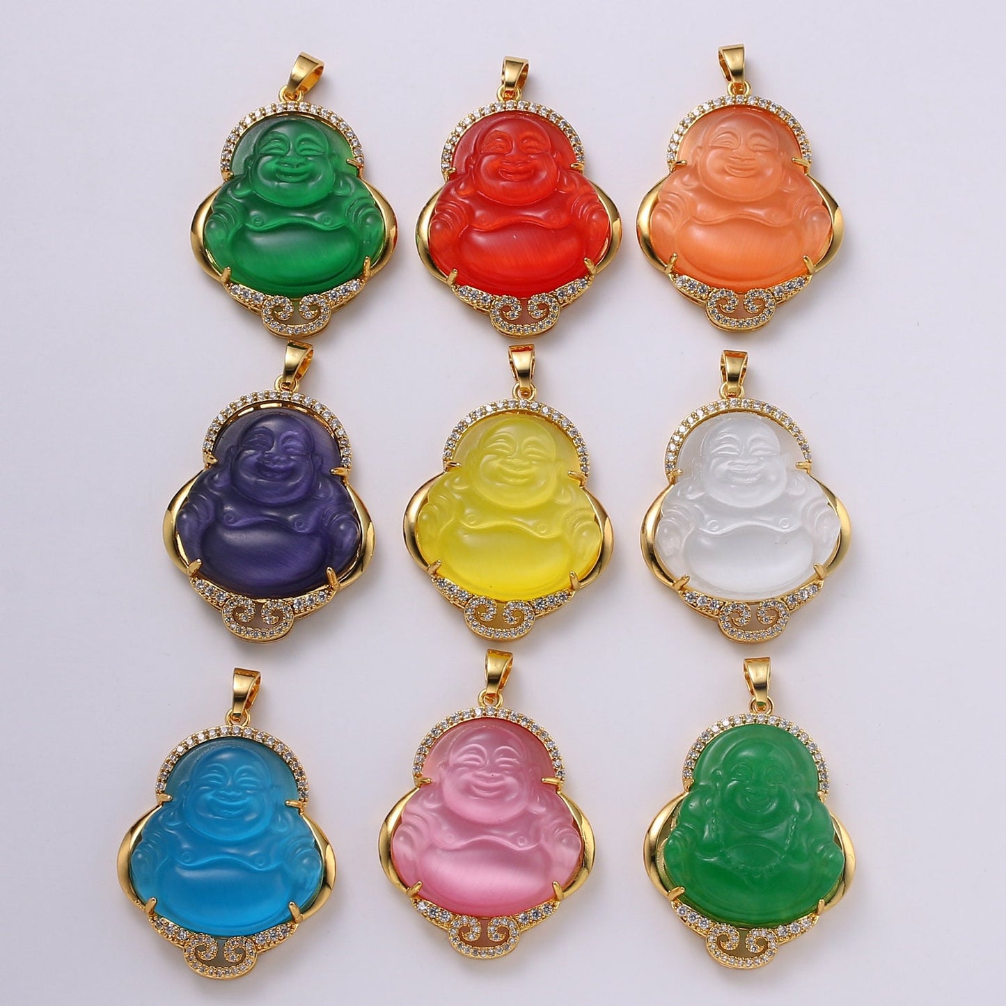 14k Gold Filled Buddha Pendant for Necklace Laughing Buddha Charm Green Buddha Charm for Statement Necklace Religious Jewelry