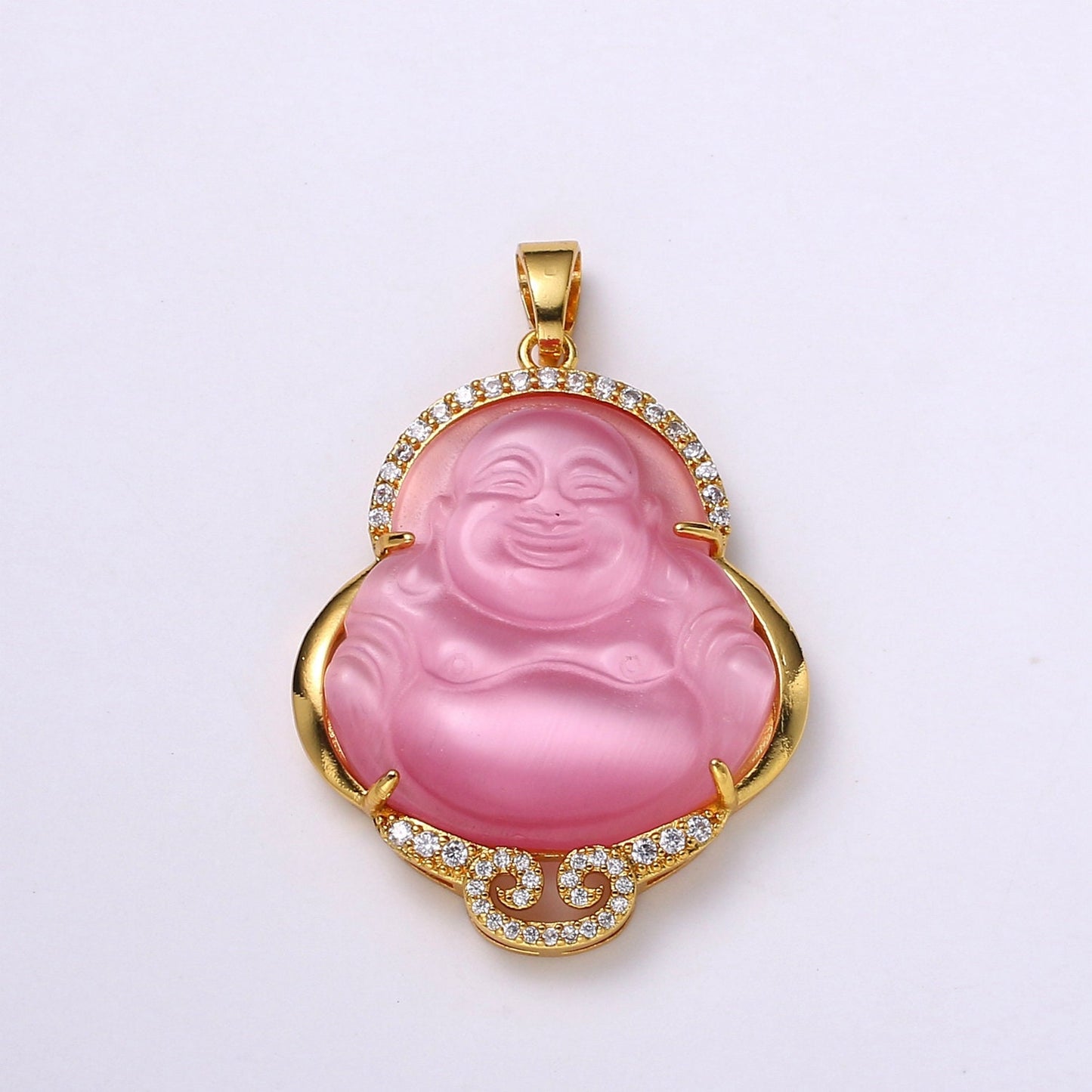 14k Gold Filled Buddha Pendant for Necklace Laughing Buddha Charm Green Buddha Charm for Statement Necklace Religious Jewelry