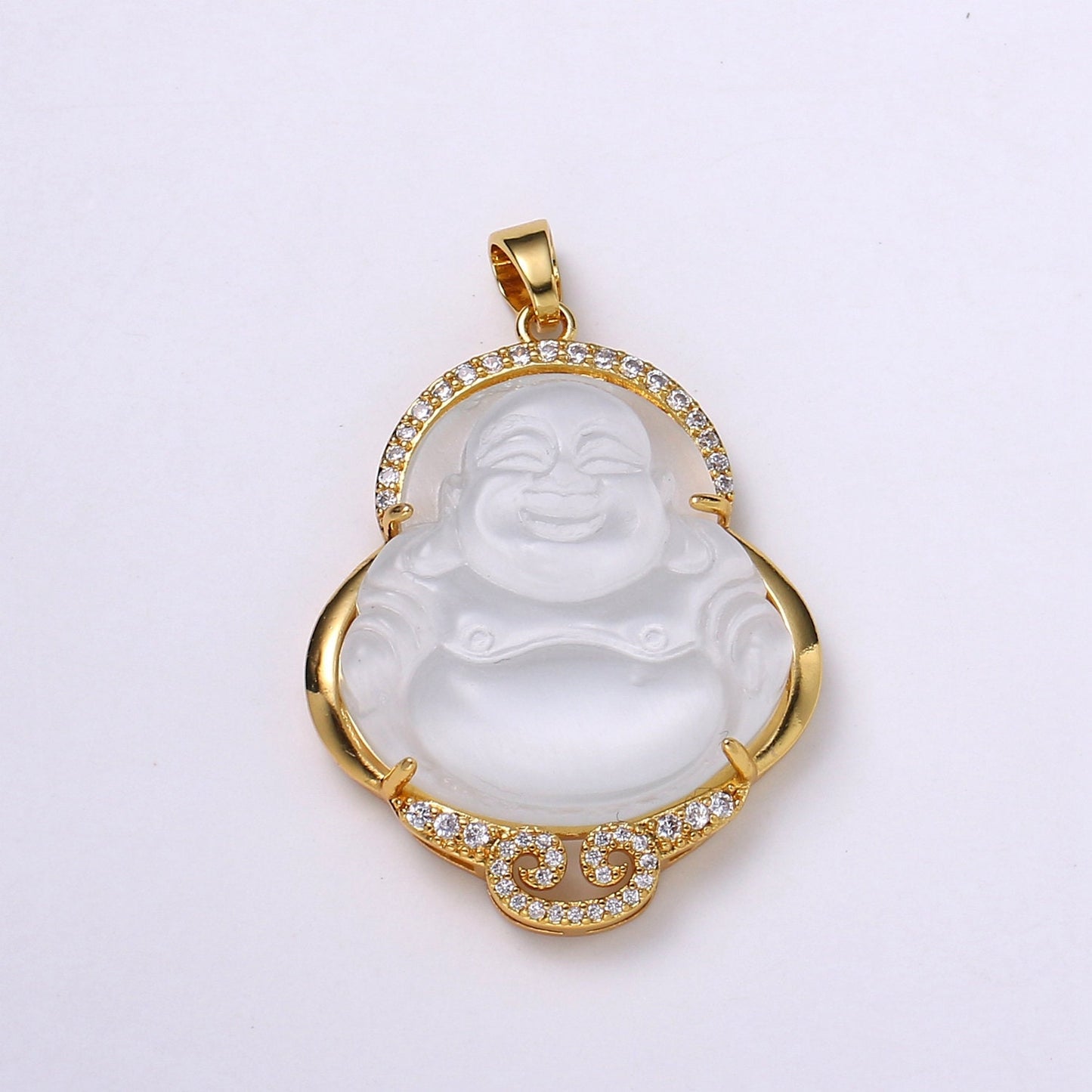14k Gold Filled Buddha Pendant for Necklace Laughing Buddha Charm Green Buddha Charm for Statement Necklace Religious Jewelry