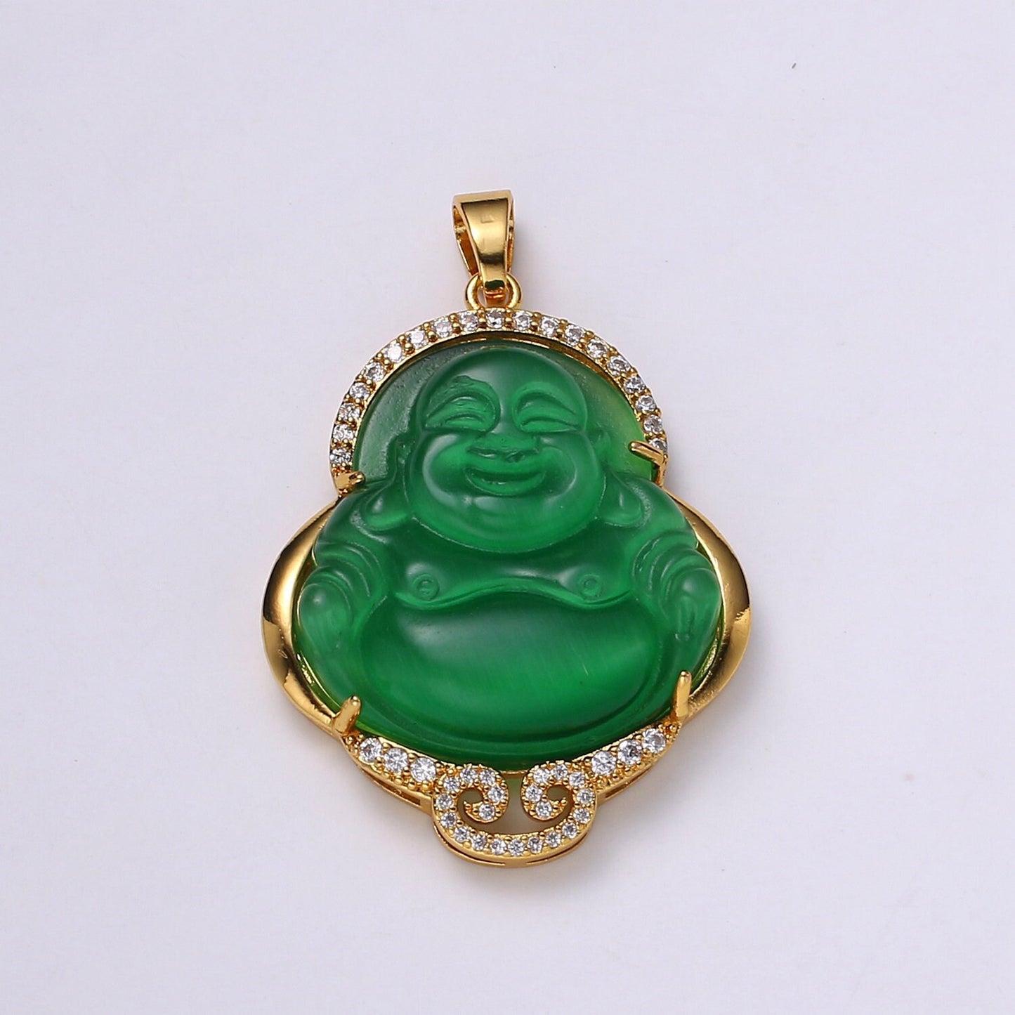 14k Gold Filled Buddha Pendant for Necklace Laughing Buddha Charm Green Buddha Charm for Statement Necklace Religious Jewelry