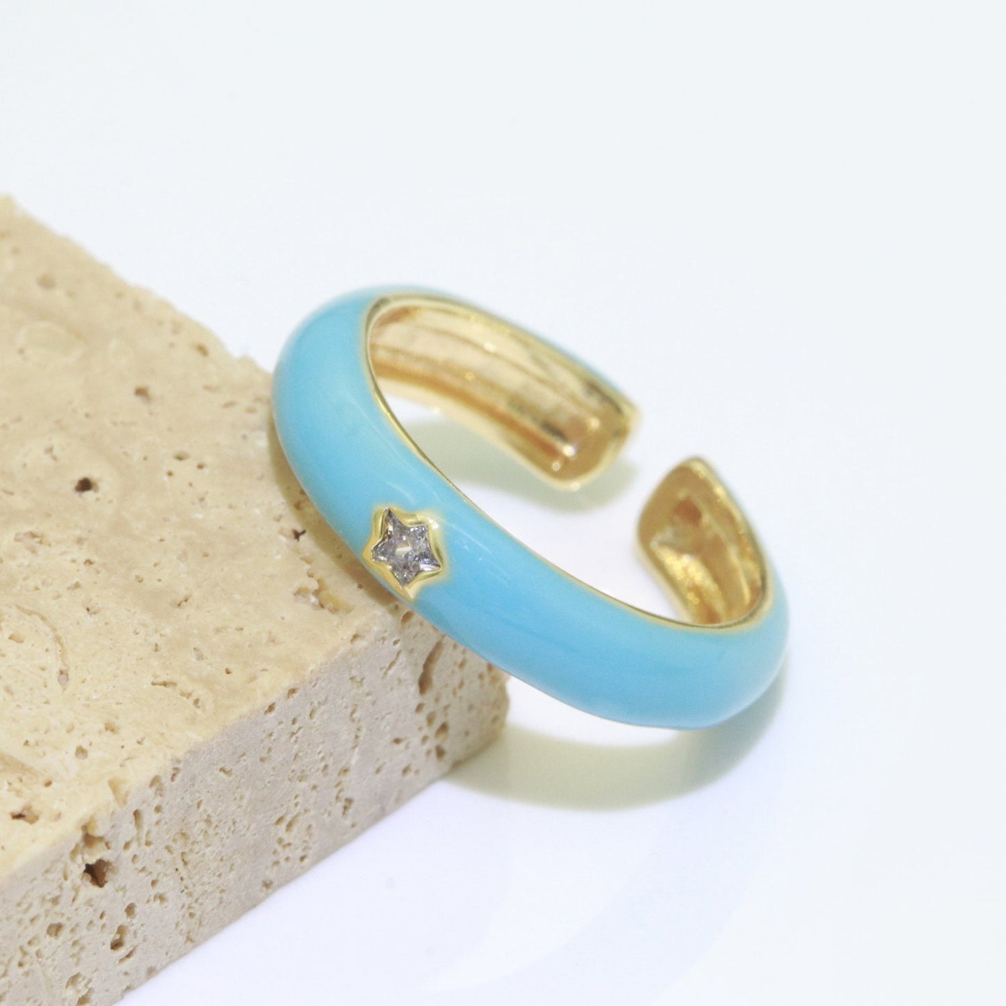 Stacking Enamel Bands Star Ring White Black Blue Teal Band Ring Colorful Jewelry Gold Filled Open Adjustable Ring For Gift