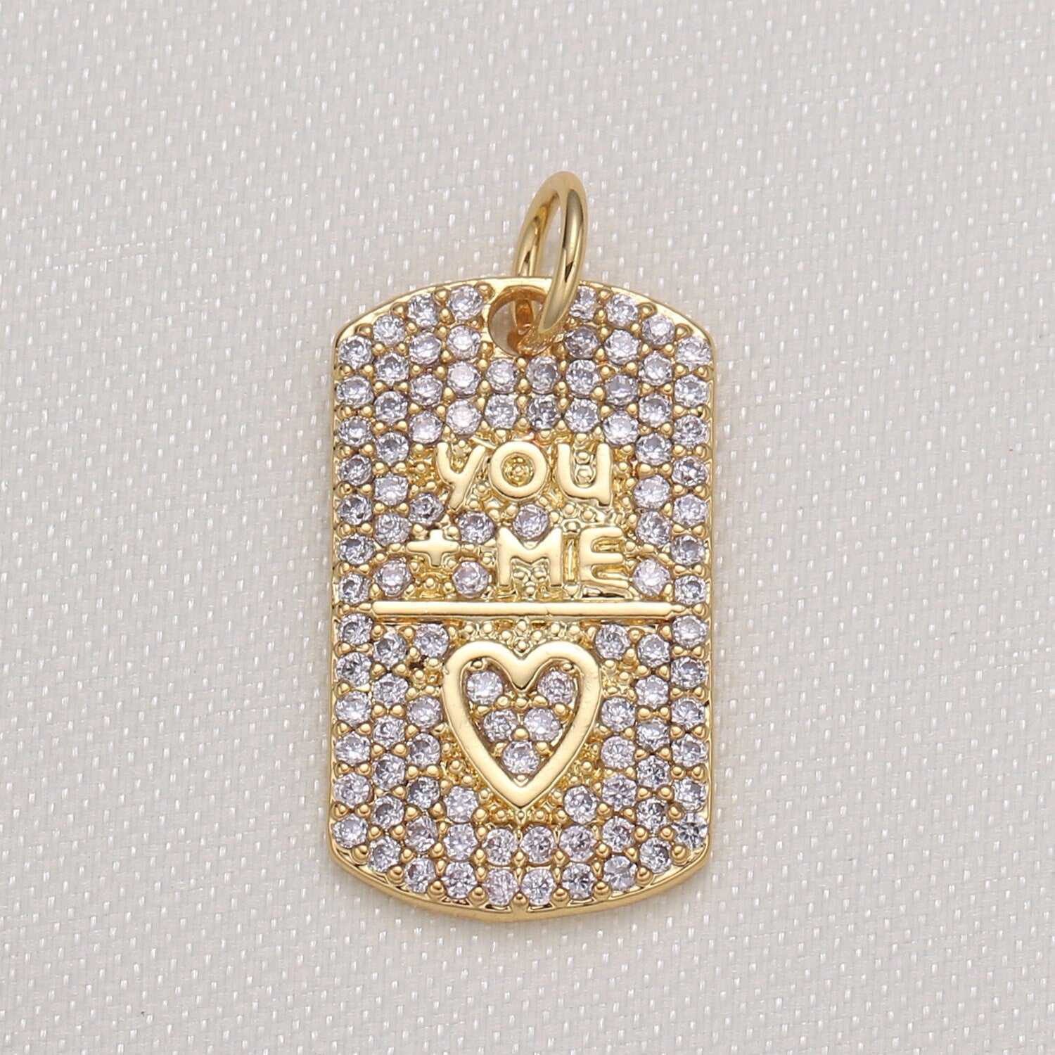 Love is You + Me CZ Gold Charm Mini Heart Charm Tag Heart Affirmation Pendant for Necklace Bracelet Earring -592