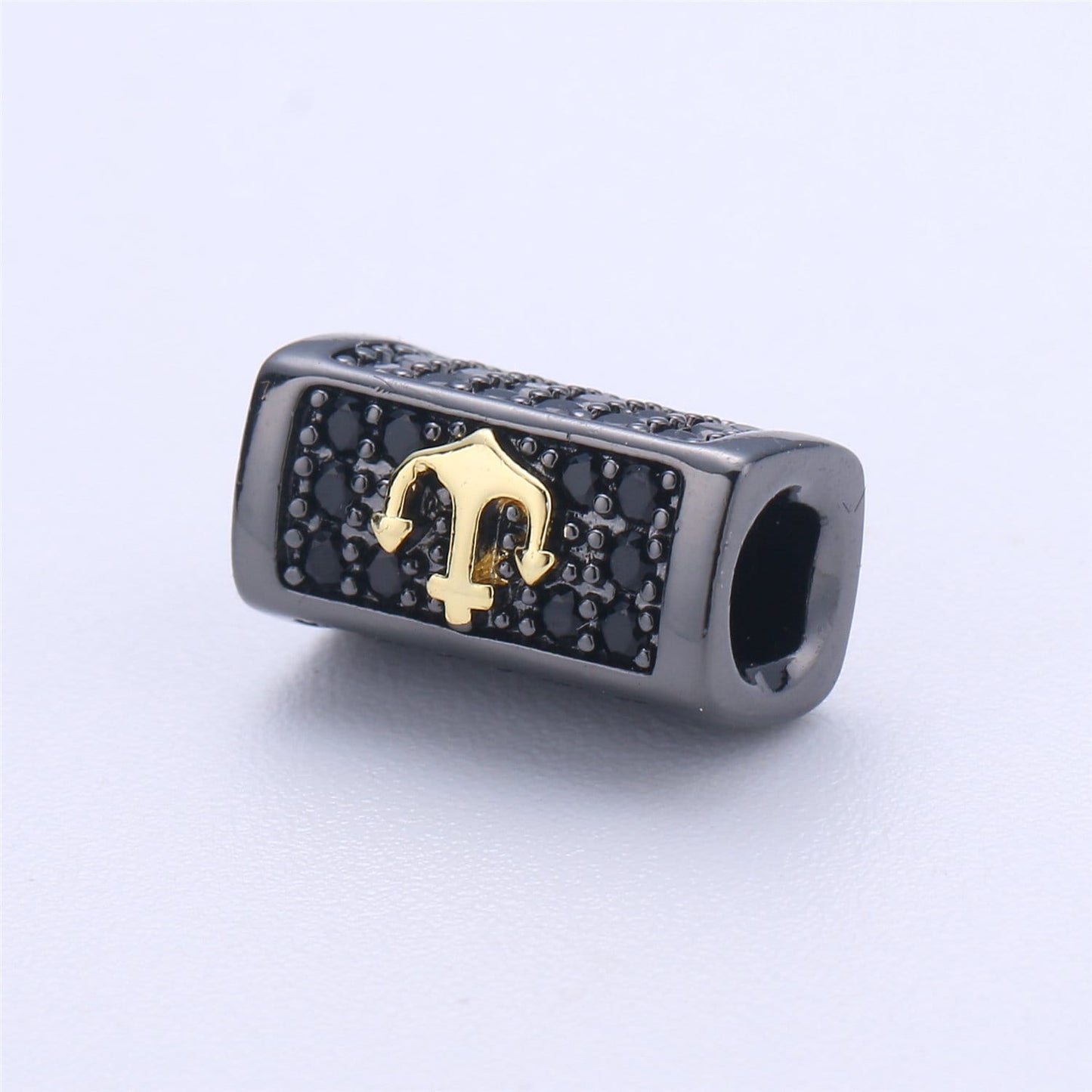 Anchor Bead Cuboid Tube Spacer Bead Metal Pave Black CZ Long Bar Slider Charm for Men Women Jewelry Making Supplies