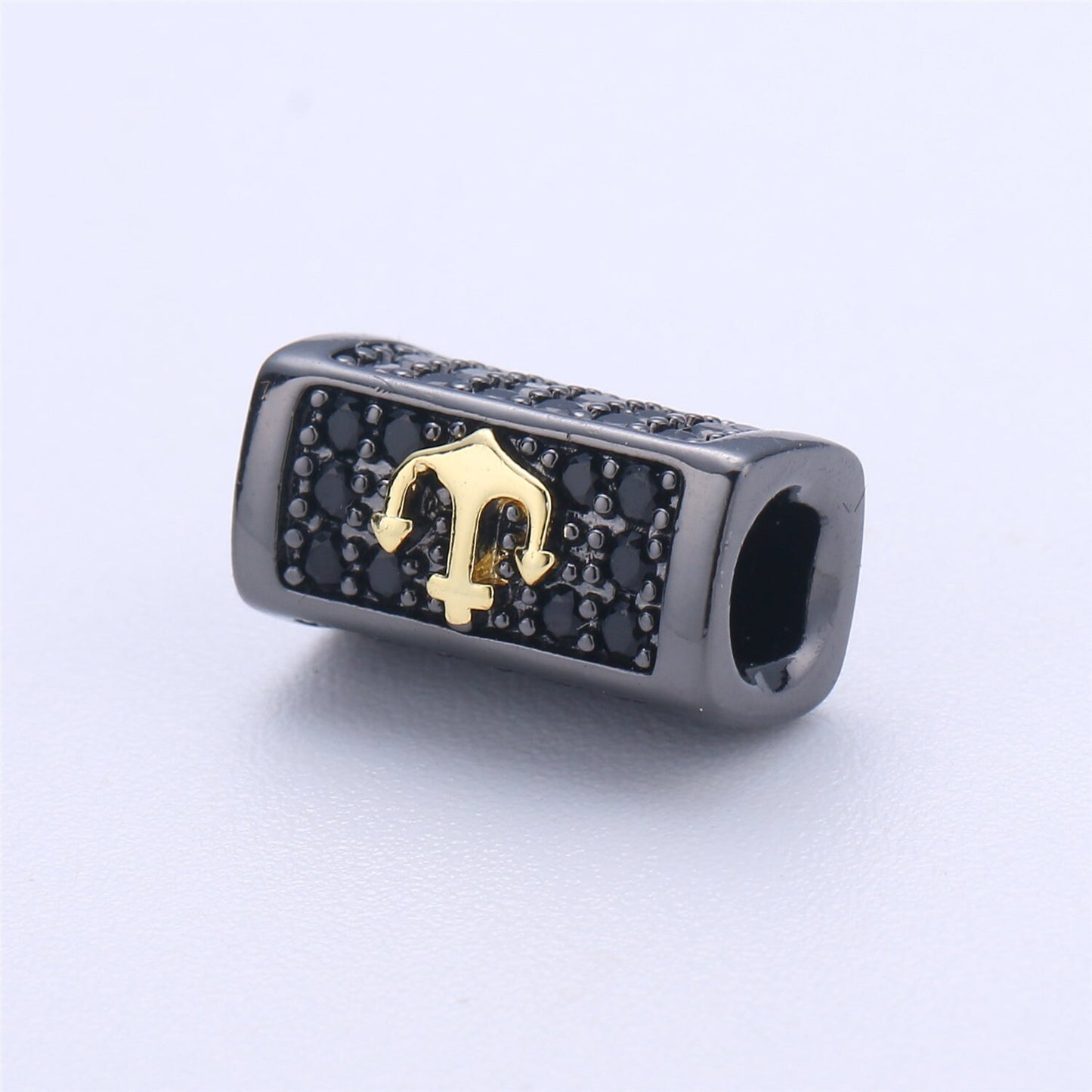 Anchor Bead Cuboid Tube Spacer Bead Metal Pave Black CZ Long Bar Slider Charm for Men Women Jewelry Making Supplies