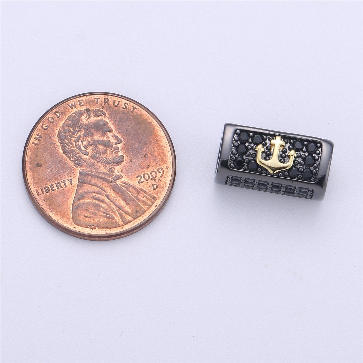 Anchor Bead Cuboid Tube Spacer Bead Metal Pave Black CZ Long Bar Slider Charm for Men Women Jewelry Making Supplies