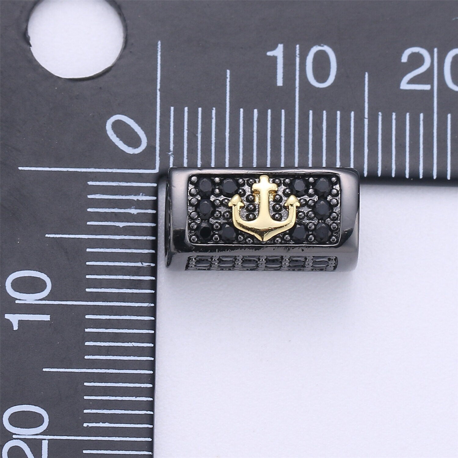 Anchor Bead Cuboid Tube Spacer Bead Metal Pave Black CZ Long Bar Slider Charm for Men Women Jewelry Making Supplies