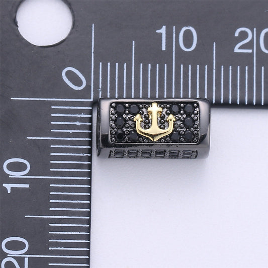 Anchor Bead Cuboid Tube Spacer Bead Metal Pave Black CZ Long Bar Slider Charm for Men Women Jewelry Making Supplies