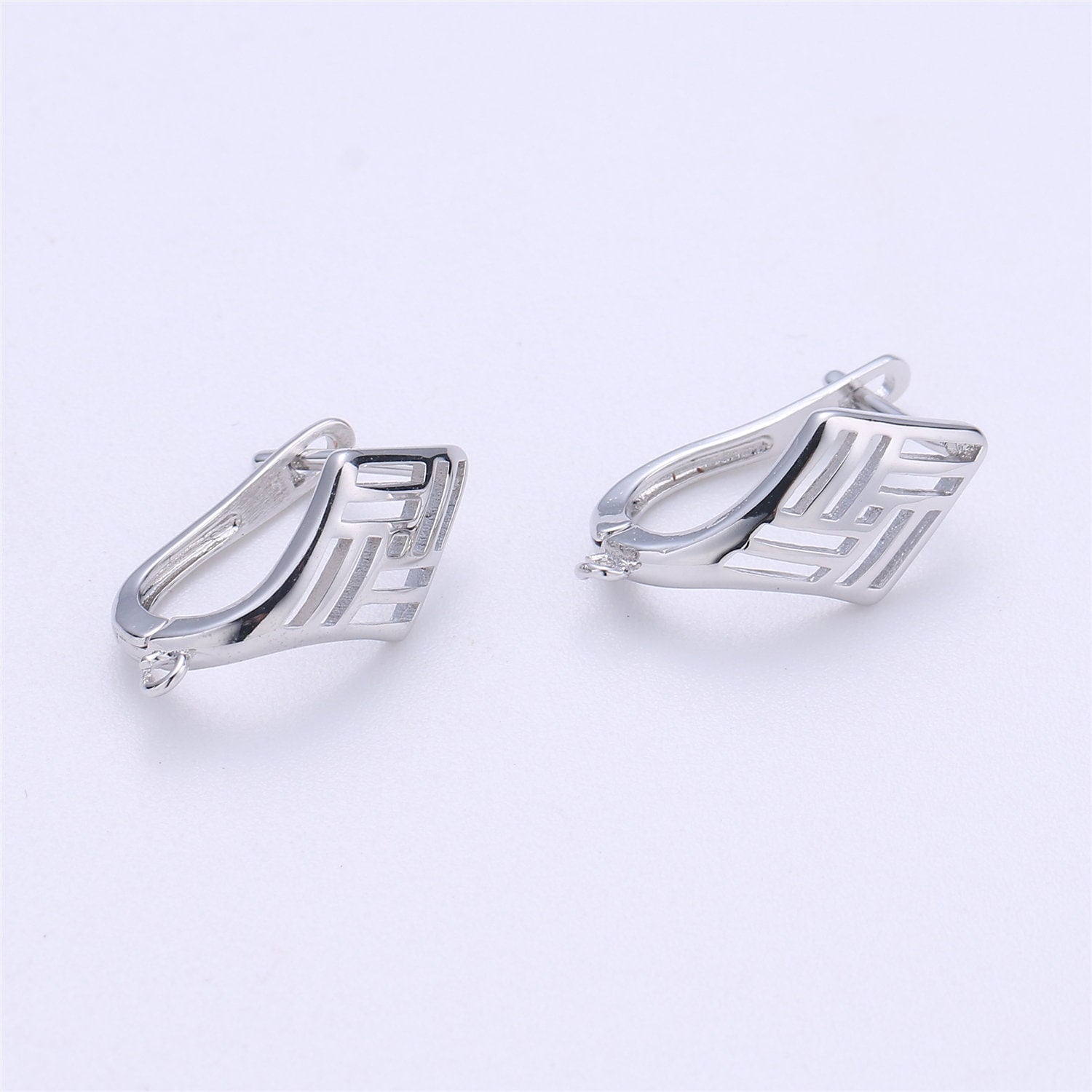 Silver Huggie Minimalist Earring one touch w/ open link, Lead Nickel free Lever back earring making Component Supply