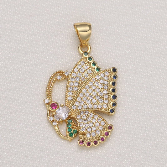 Tiny CZ Heart Charm Butterfly Cubic Love Pendant Pear cut Zirconia Gold Plated for Earring Bracelet Necklace Component -587