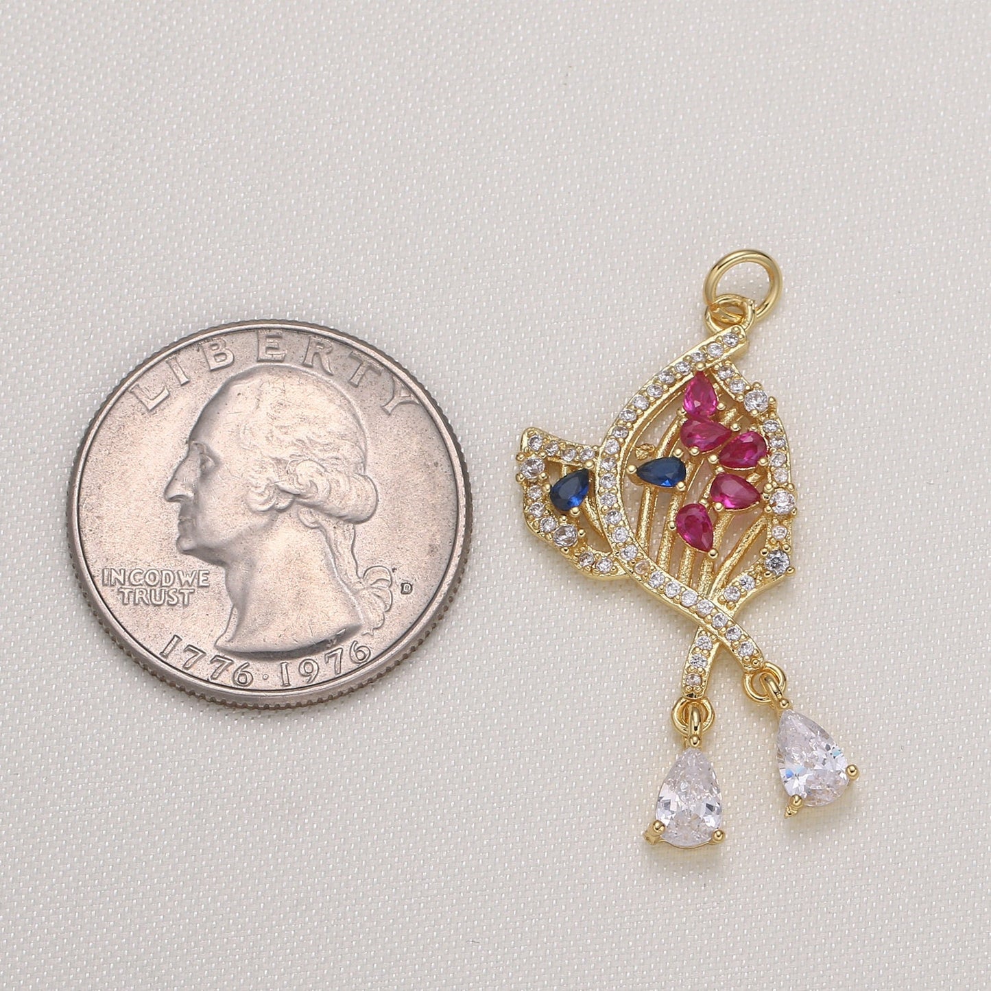 Gold Micro Pave CZ Bouquet Charm, Cubic Flower CZ Pendant, Pear Cut Cubic flower Pendant, Fashion Jewelry -585