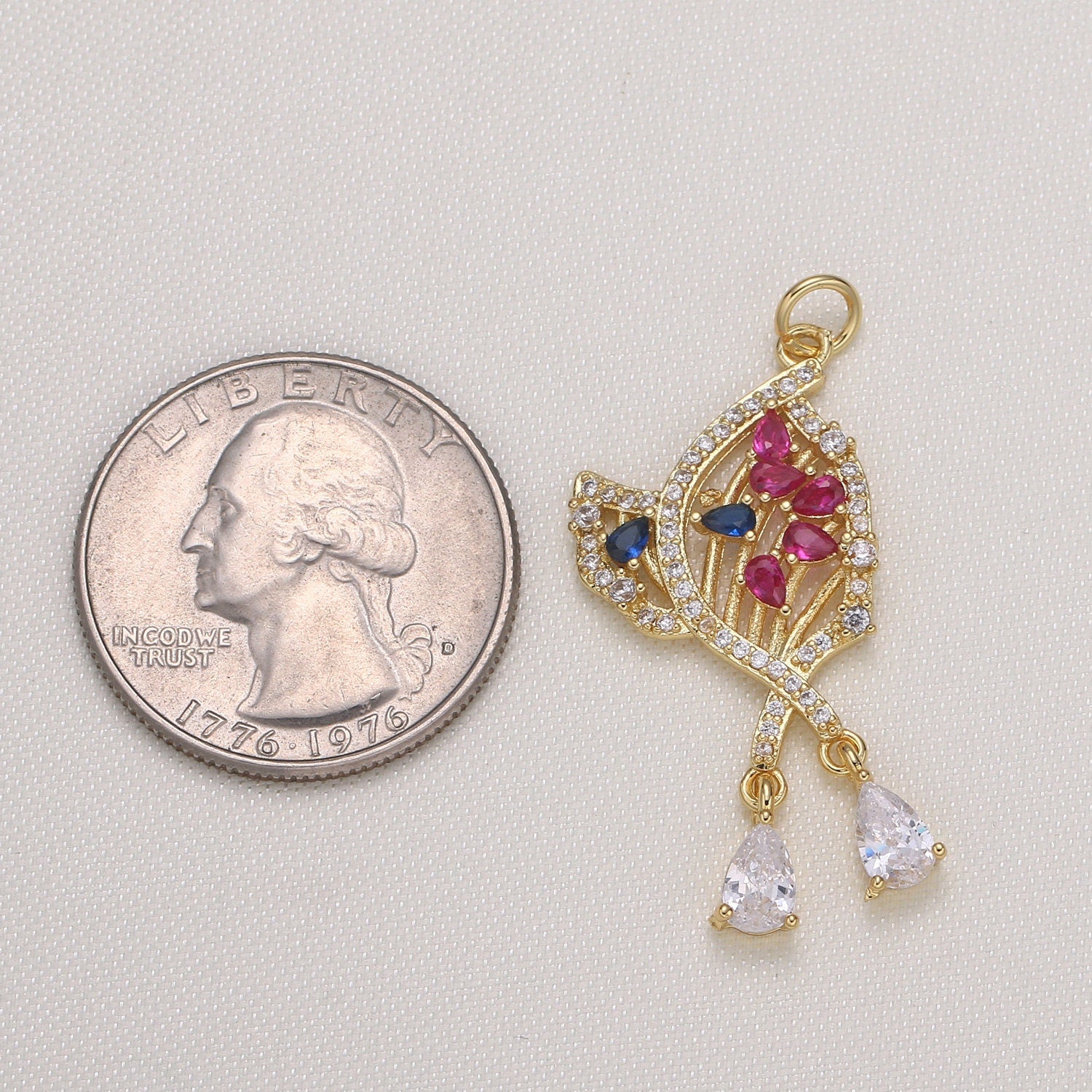 Gold Micro Pave CZ Bouquet Charm, Cubic Flower CZ Pendant, Pear Cut Cubic flower Pendant, Fashion Jewelry -585