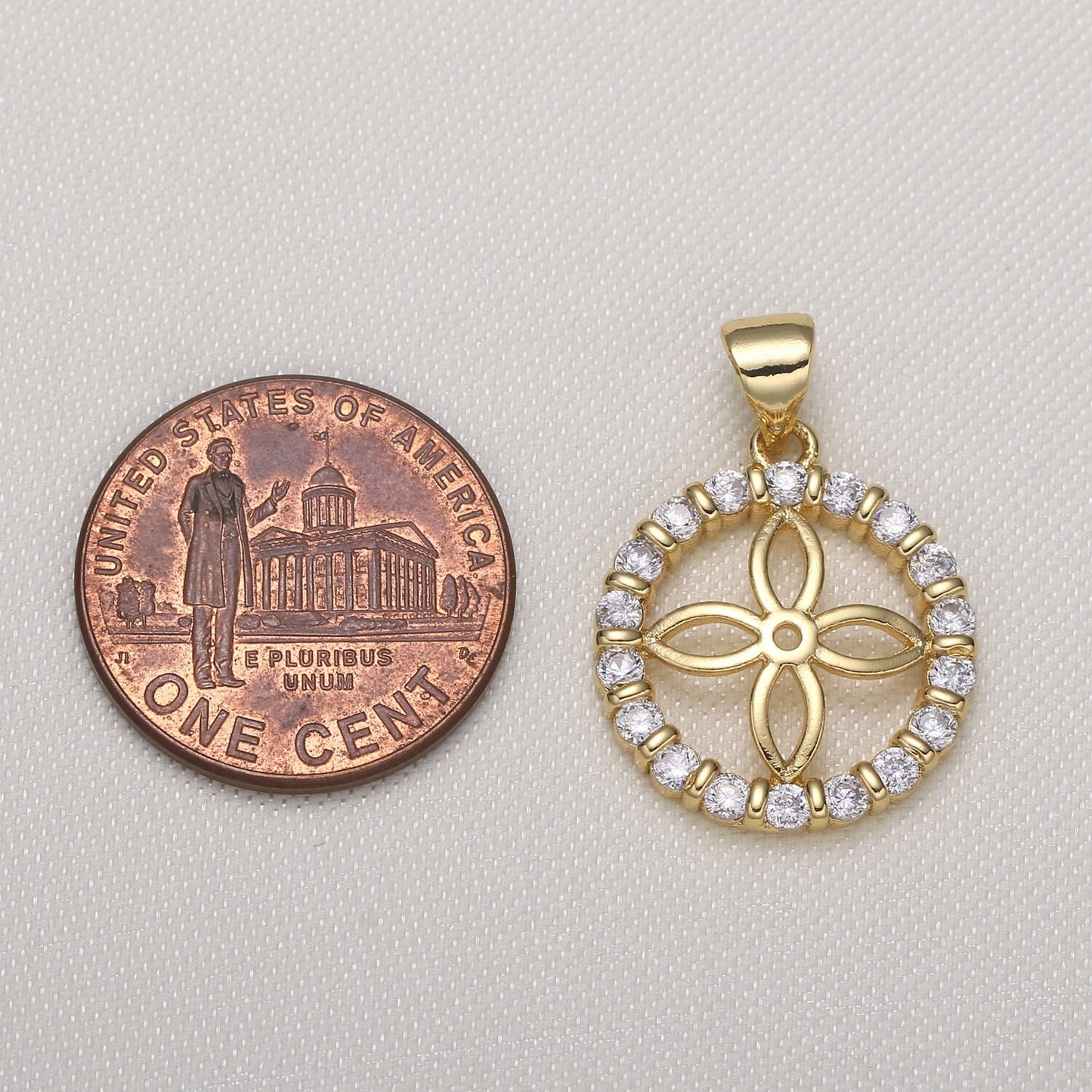 Jasmine Gold Charm CubicFlower Charm. CZ Pave Pendant, Designer's Jewelry Supplies. DIY Craft Supplies. Round Pendant, 581