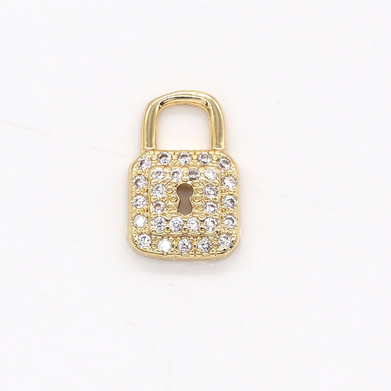 Micro Pave Gold Padlock Charms, Mini Lock Charms, Padlock Pendant, Lock Charm, Lock Pendant, Padlock Necklace Bracelet Earring Charm, 802