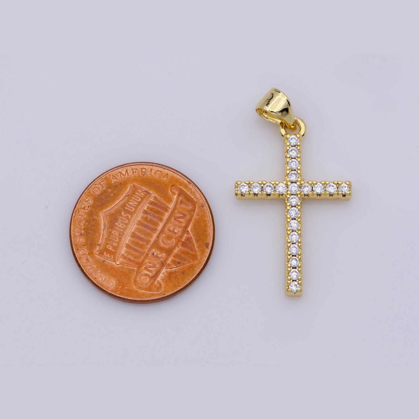 14K Gold Filled Minimalist Simple Cross Micro Pave Cubic Zirconia Necklace Pendant Bracelet Earring Charm Component for Religious Jewelry
