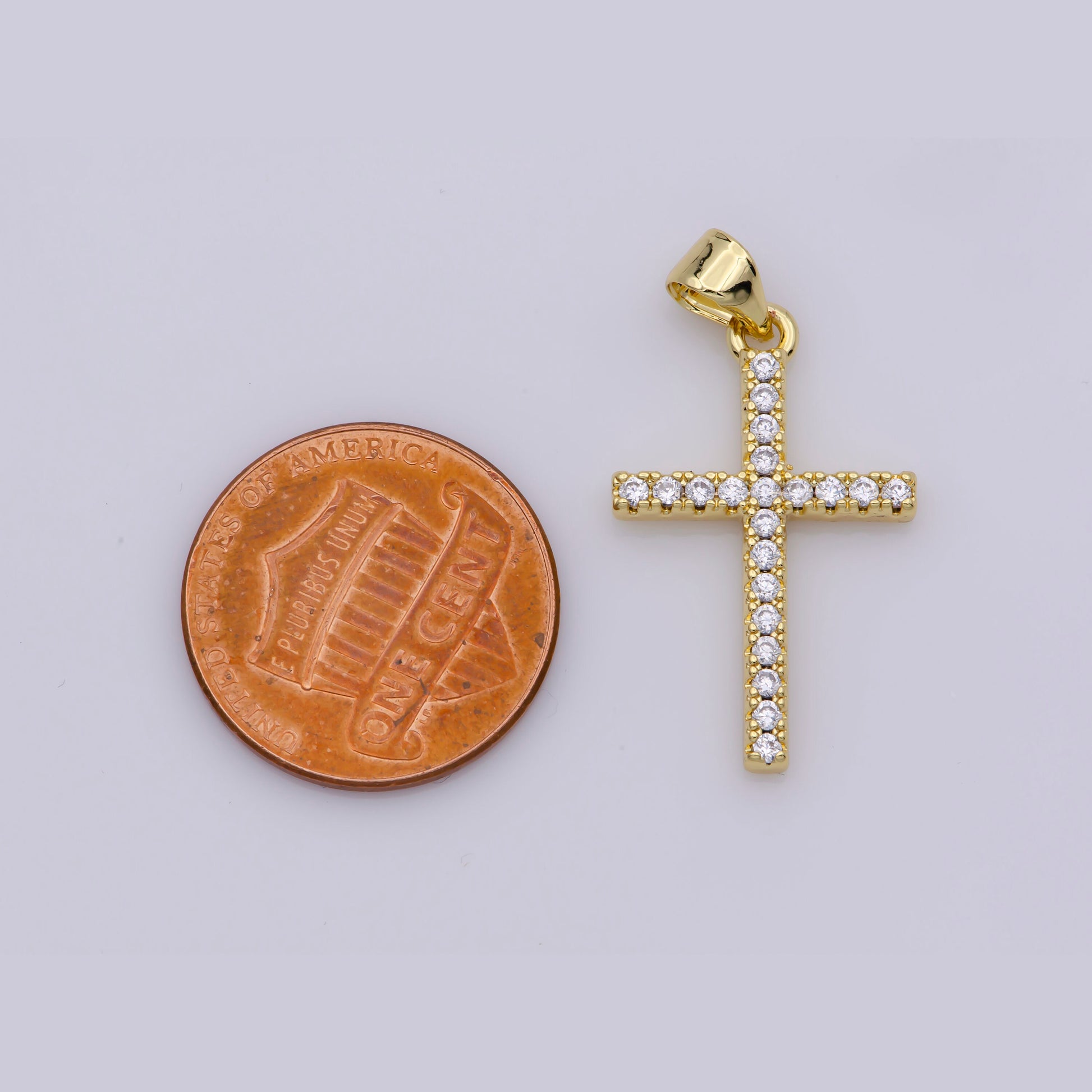 14K Gold Filled Minimalist Simple Cross Micro Pave Cubic Zirconia Necklace Pendant Bracelet Earring Charm Component for Religious Jewelry