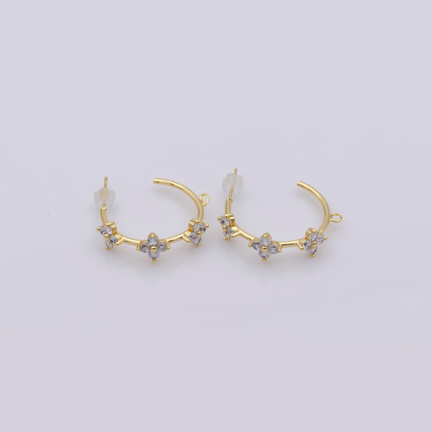 Gold Flower Patch Hoop Earring Open Link Earring for charm for Earring Making Supply Component