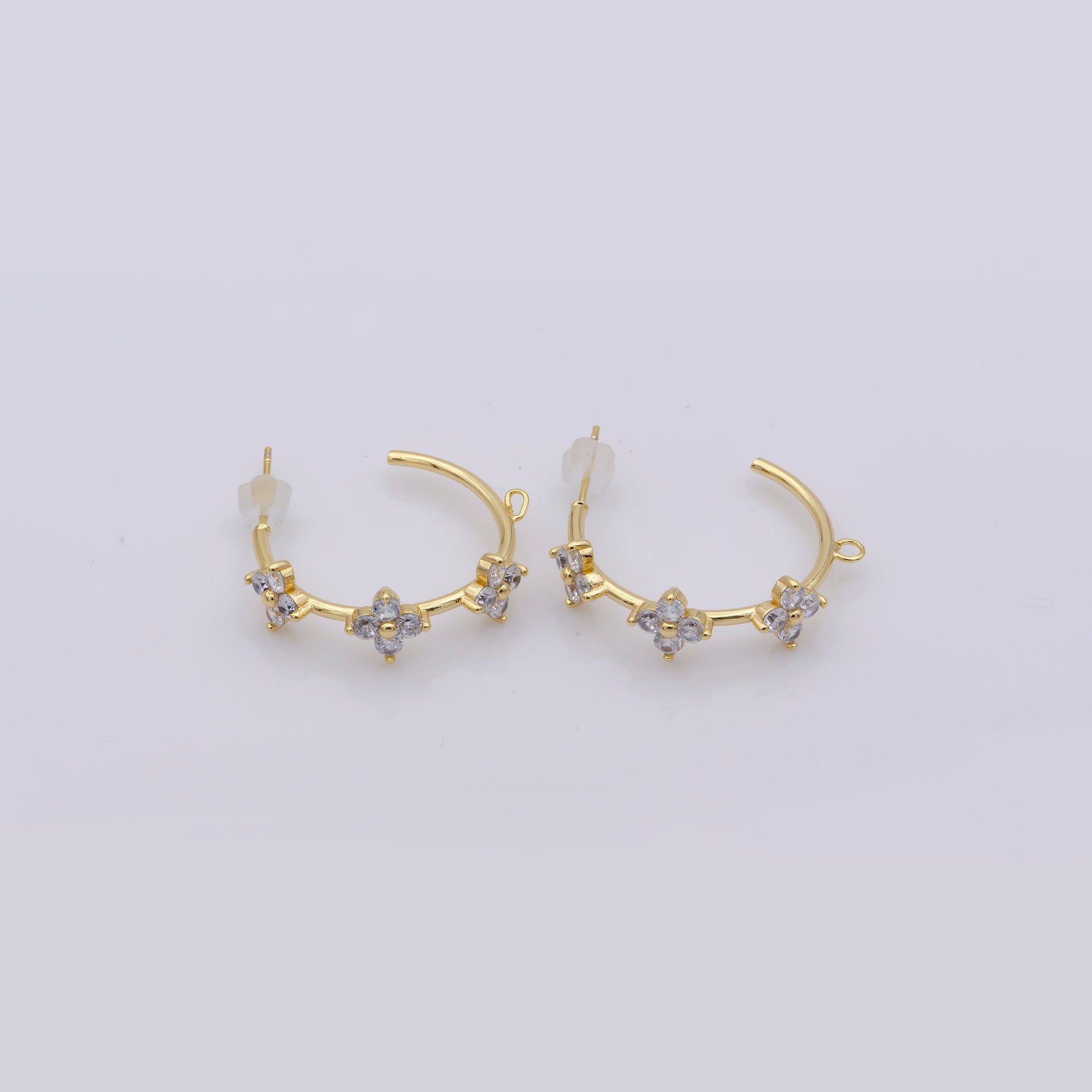 Gold Flower Patch Hoop Earring Open Link Earring for charm for Earring Making Supply Component