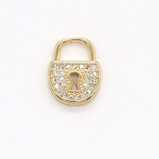 Mini Bucket Lock Charms, Micro Pave Gold Padlock Charms, , Padlock Pendant, Lock Pendant, Padlock Necklace Bracelet Earring Charm, 800