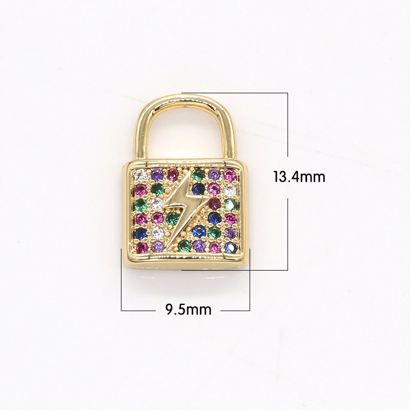 Mini Multi Color CZ Lock Charms, Micro Pave Gold Padlock Charms, Lightning Lock Pendant, Padlock Necklace Bracelet Earring Charm, 799