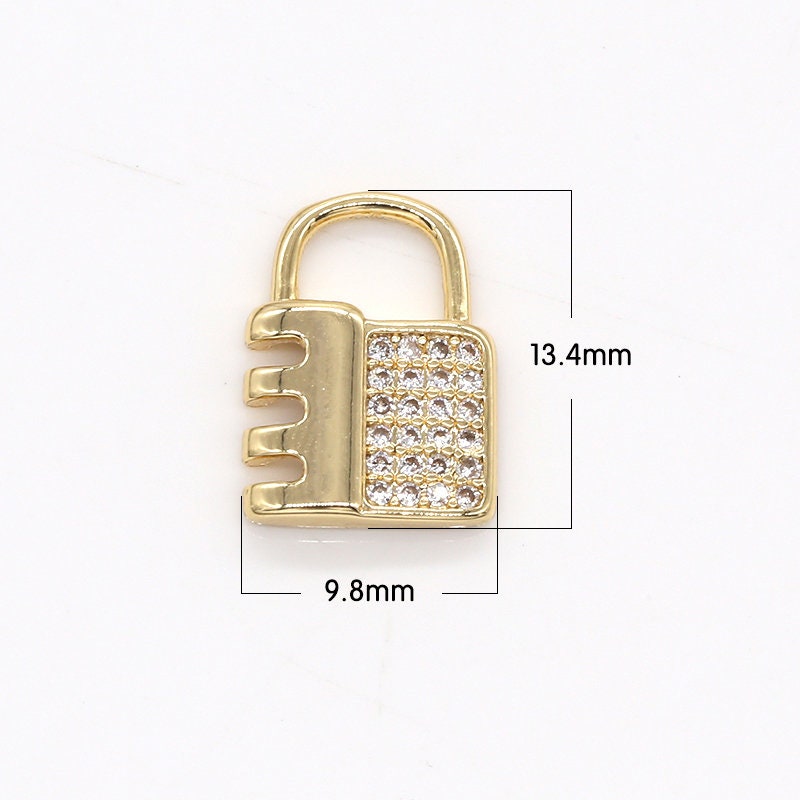 Mini Jagged CZ Lock Charms, Micro Pave Gold Padlock Charms, Square Lock Pendant, Padlock Necklace Bracelet Earring Charm, 797