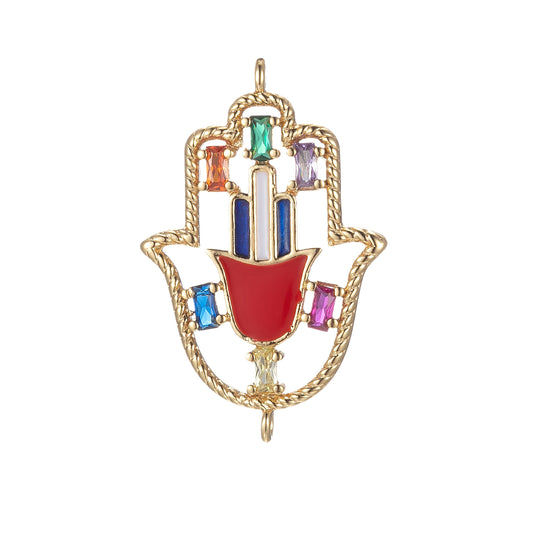 Gold Filled Hamsa Hand Charm Connector Hand of Fatima Protection Amuilet Good Luck Hand Of God Bracelet Earring Necklace Link Connetor