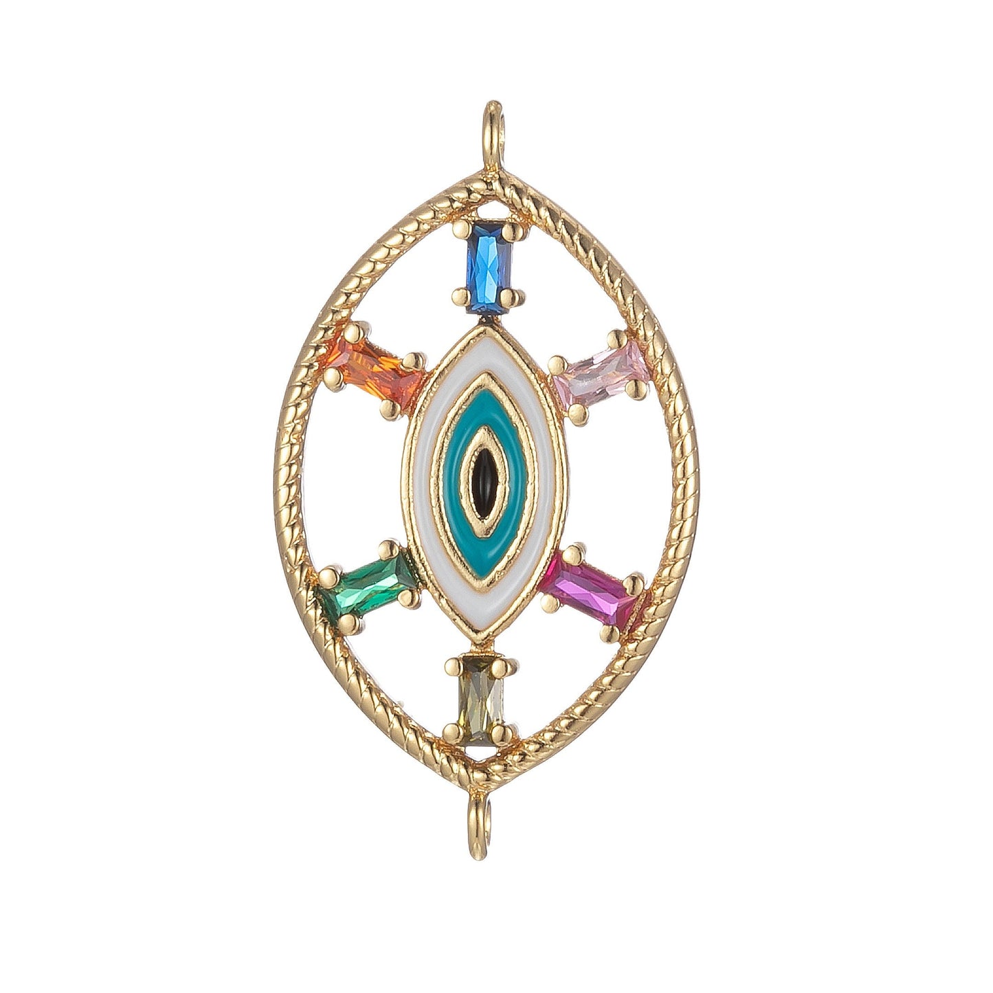 Gold Filled Eye Charm Connector Evil Eye of Ra Protection Amulet Good Luck Bracelet Earring Necklace Link Connetor Supply