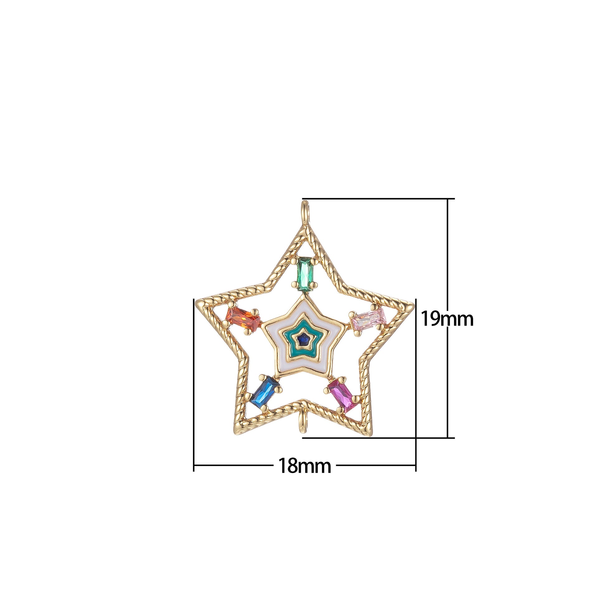 Gold Filled Star Charm Connector Multi Color CZ Charm Bracelet Earring Necklace Link Connetor Double Bail Charm