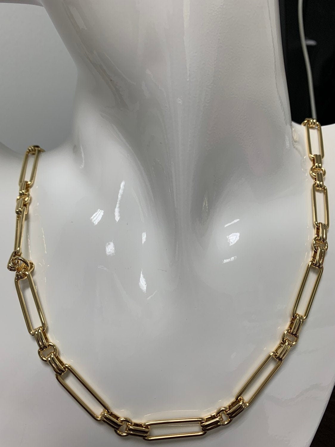 14K Gold Stadium w/ Unique Connector Chain by Yard, double sided Chain, Wholesale bulk Roll for Jewelry Making Roll-464