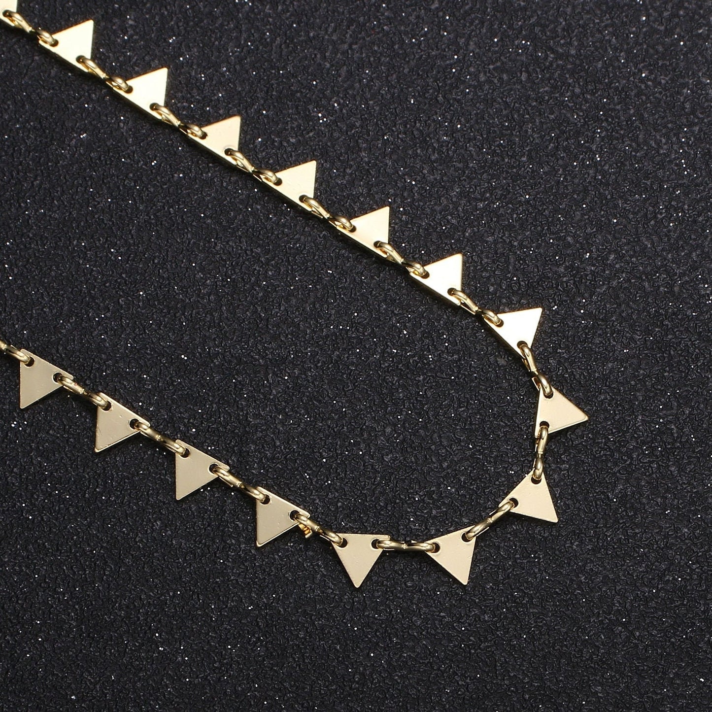 Triangle Flag 14K Gold Chain by Yard, Fancy Disc Charm Chain-, Wholesale bulk Roll Chain for Jewelry Making, Thickness 0.5mm, Roll- 461