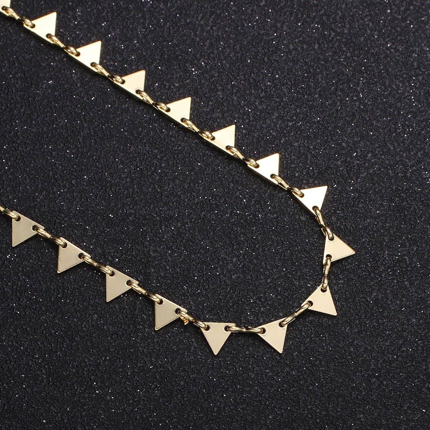 Triangle Flag 14K Gold Chain by Yard, Fancy Disc Charm Chain-, Wholesale bulk Roll Chain for Jewelry Making, Thickness 0.5mm, Roll- 461